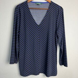Lauren Ralph Lauren V-Neck Diagonal Stripes Chevron Long‎ SL 3/4 SL Tunic Top XL